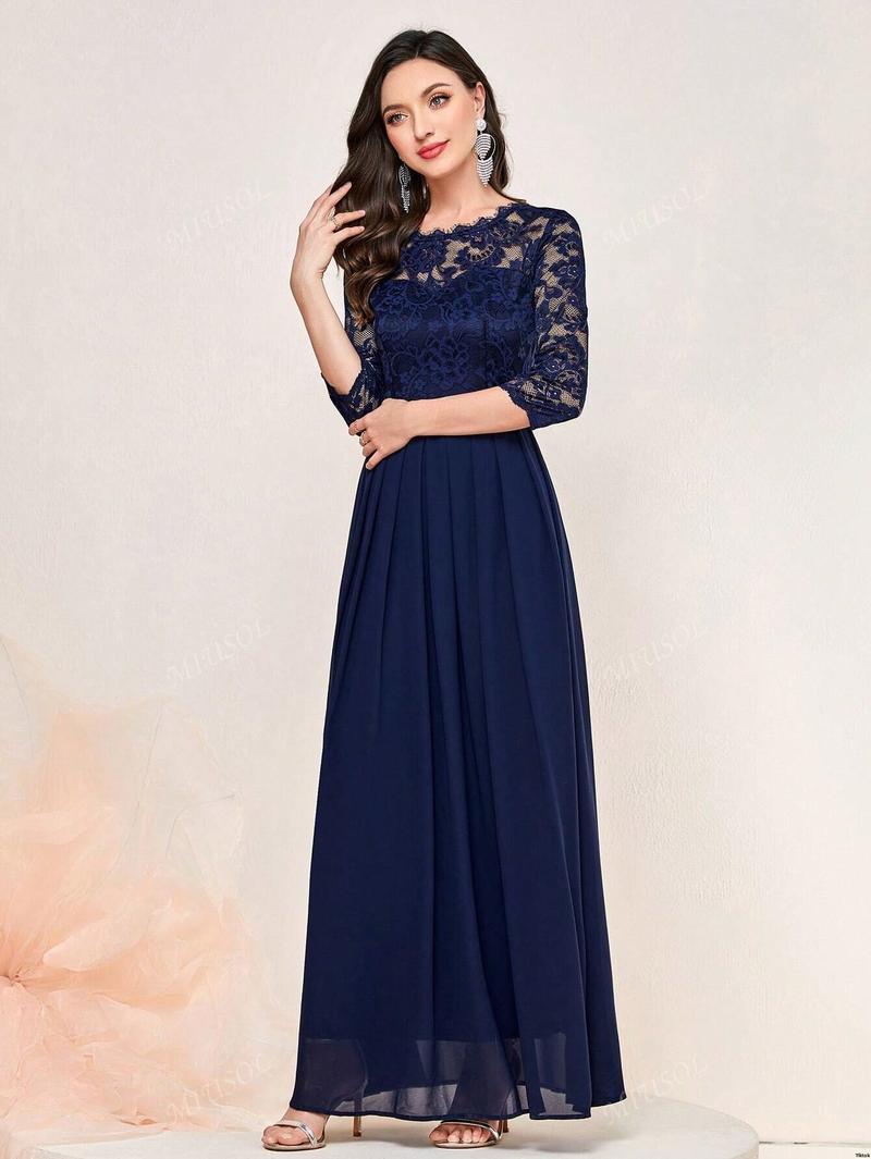 Formal Hem Pleated Elegant MIUSOL Floral Lace Chiffon Party Dress Formal Hem Pleated Elegant MIUSOL Floral Lace Chiffon Party Dress