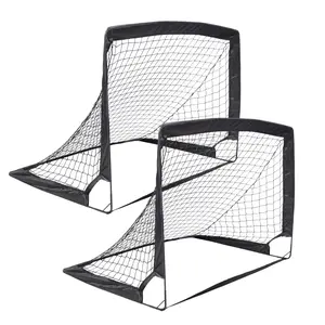 2 Pack Foldable Soccer Goals, Black Portable Pop Up Soccer Nets with Fiberglass Poles & Oxford Fabric, Includes Ground Stakes and Carry Bag, Easy Setup for Kids Training Indoor Outdoor Backyard Games