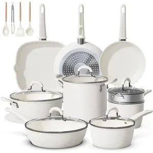 24 count Pots and Pans Set Non Stick,Ceramic Cookware Set with 8Qt Stockpot,Titanium-Reinforced Long-Lasting Nonstick,-Free,Induction Compatible,Complete Kitchen Set for Batch Cooking & Family Meals