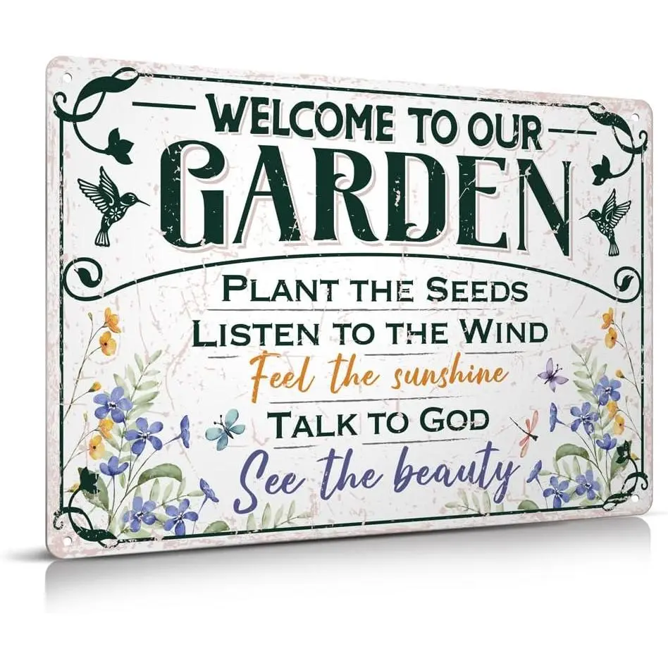 Welcome To Our Garden Metal Sign 12"x8" Outside Garden Welcome Sign Gardening Gifts and Decorations for Women Gardeners  Lovers