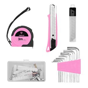 Drill Set, Home Tool Set with 8V Pink Cordless Drill, Hand Tool Kit for Women, 126 pcs