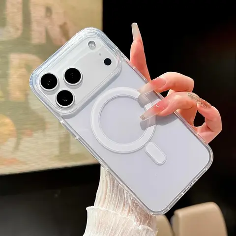 MagSafe Snap-On Transparent Acrylic Cellphone Casing with Soft TPU Shockproof, Slim, Anti-Yellowing Protection for iPhone 11-18 Pro Max, Samsung Galaxy S21-S26 Ultra Mobile Phone Accessories