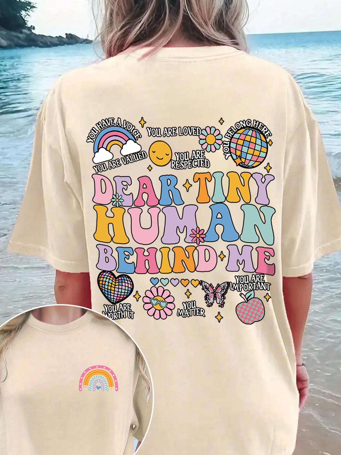 Women's Rainbow & Letter & Floral Print Round Neck Graphic Tee, T Shirts for Women, Vintage Trendy Boho Casual Summer Streetwear Short Sleeve T-shirt for Daily Wear, Ladies Summer Outfit Womenswear Apparel T Shirt