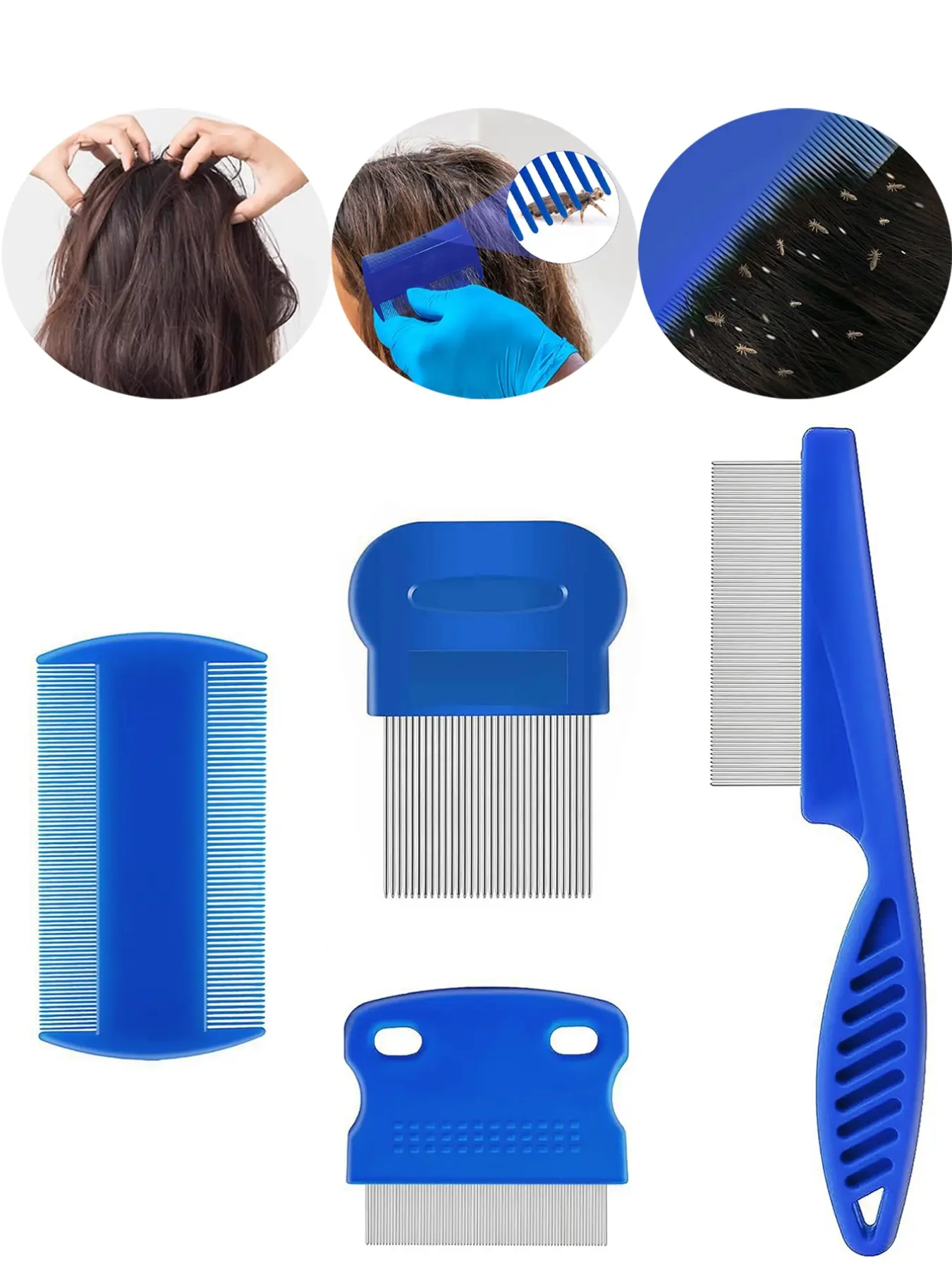 4pcs Blue Scalp Dandruff Comb, Lice Comb, Fine Tooth Comb, Multi-Functional Hair Scalp Cleaner, Hair Cleaning Tool Comb