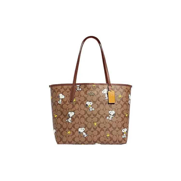Coach x Peanuts Snoopy Dempsey 33 Tote Bag for Women – Classic Monogram, Snap Closure, Faux Leather, Large Size Verifiable, with credentials and supporting global authentication