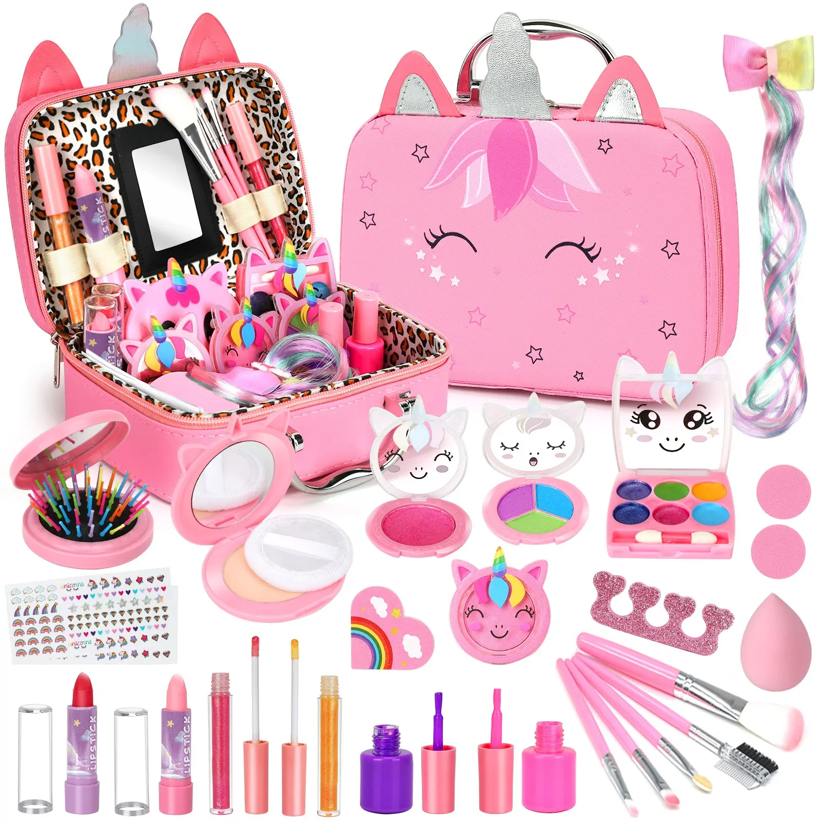 Kids Washable Makeup Girl Toys - Real Makeup Kit Kid Make up Set Pretend Playset for Toddlers Children Princess Dress Up Christmas Birthday Gifts Toys for 3 4 5 6 7 8 9 10 11 12 Year Old Girls