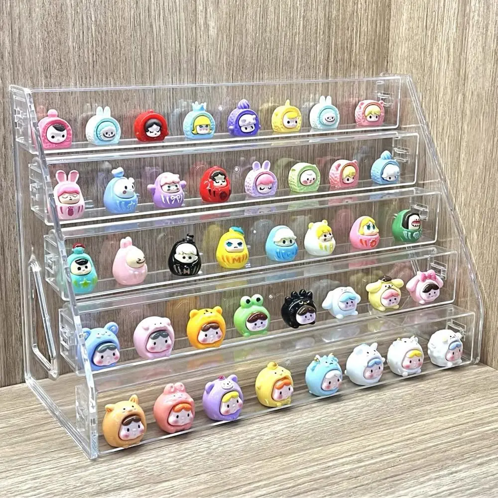 5 Tier Acrylic Display Stand Organiser with Fences, No Assembly Perfume Stand Organiser, Clear Display Shelf for Home, Office, Retail for Funko Figures Toys Cupcake Food, Cologne, Cosmetics, Storage