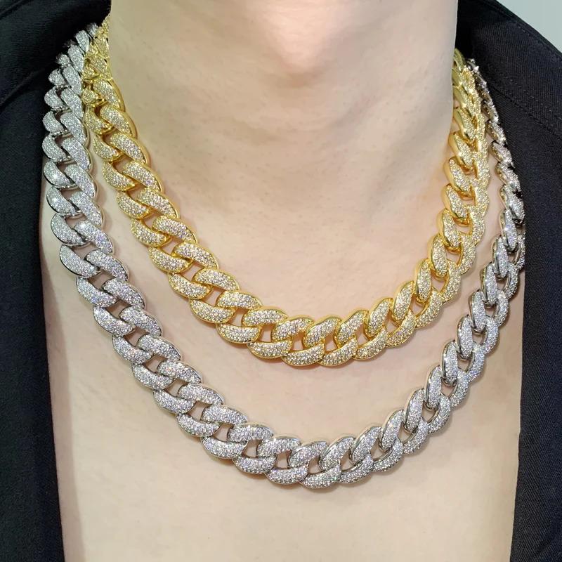 Gold Color Miami Cuban Chain Men Hip Hop Necklace Iced Out Zirconia Link Fashion Rock Rapper Jewelry 20mm