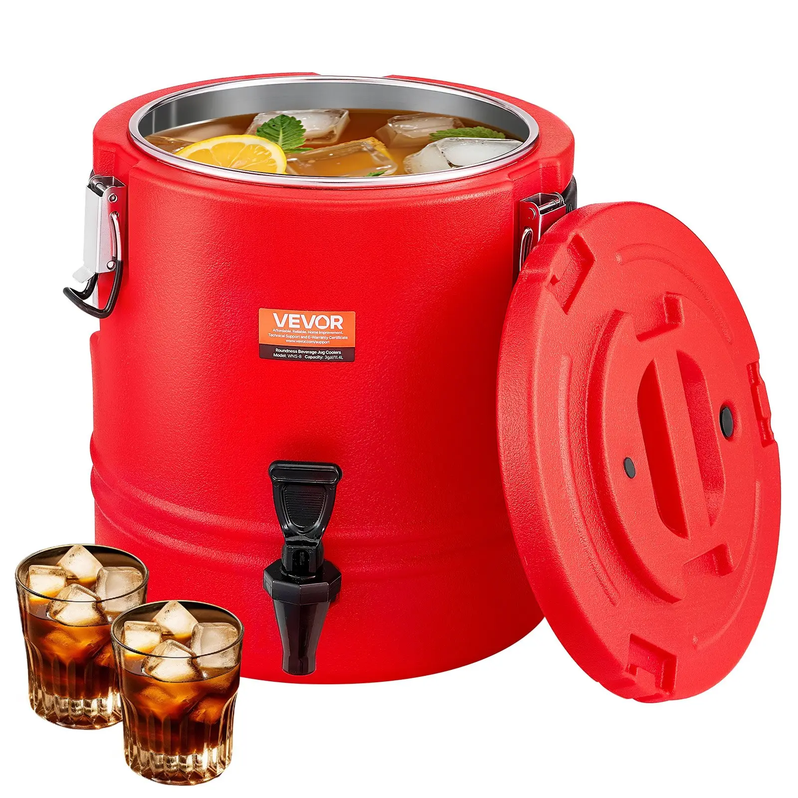 VEVOR 3 Gal/11.4L Metal Portable Insulated Beverage Dispenser, 5.95 Lbs/2.7 Kg Durable Food-Grade 304 Stainless Steel Interior Jug with High-Density Foam, Silicone Leakproof Spigot for Restaurants, Outdoor Events