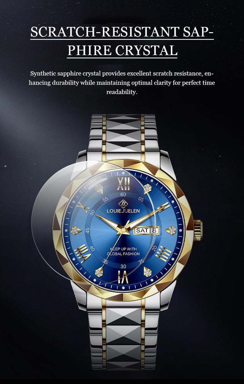 Luxury Swiss Men's Watch, 42mm Dial with Chronograph Sub-dials, Sapphire Crystal & Luminous Hands