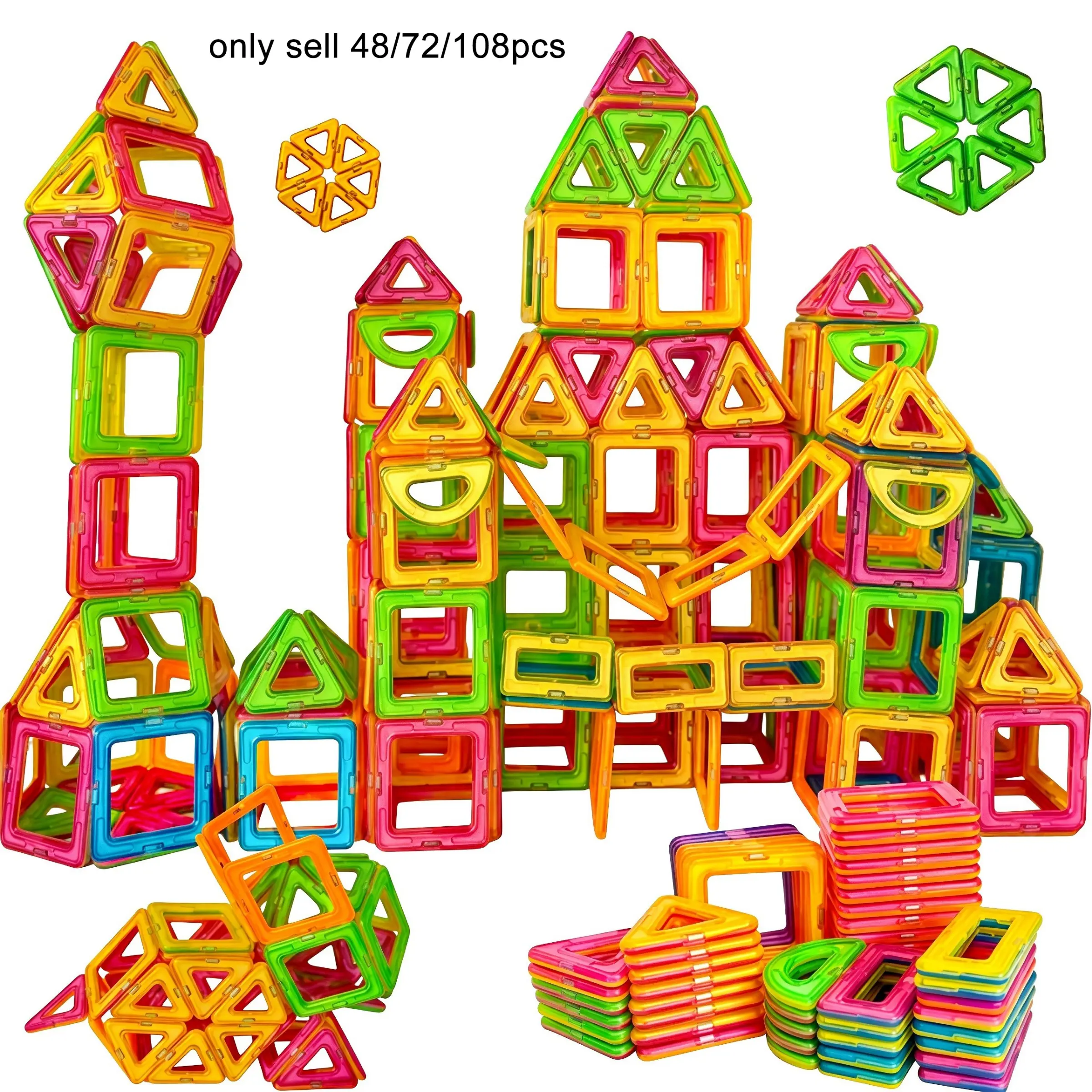 48/72/108pcs Magnetic Building Blocks for Kids, Educational Puzzle Toys, Random Colors, Perfect for Birthdays, Holidays, School Start