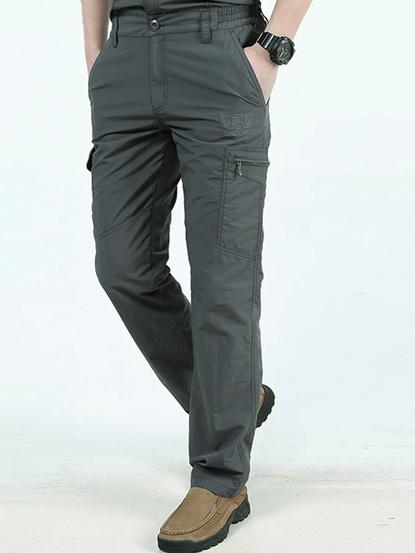 Men's Lightweight Multi-Pocket Work Pants, Casual Style, Ideal for Hiking and Outdoor Adventures, Spring Summer Fall