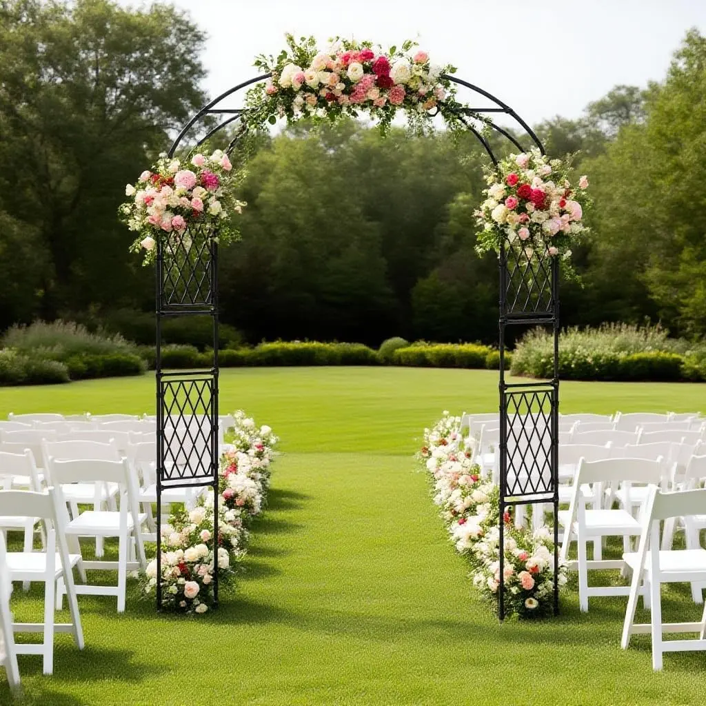 Black Metal Garden Arbor 86.6" x 47" Arch Trellis for Climbing Plants, Weather-Resistant Wedding Archway, Sturdy Iron Frame for Patio, Lawn & Pathway