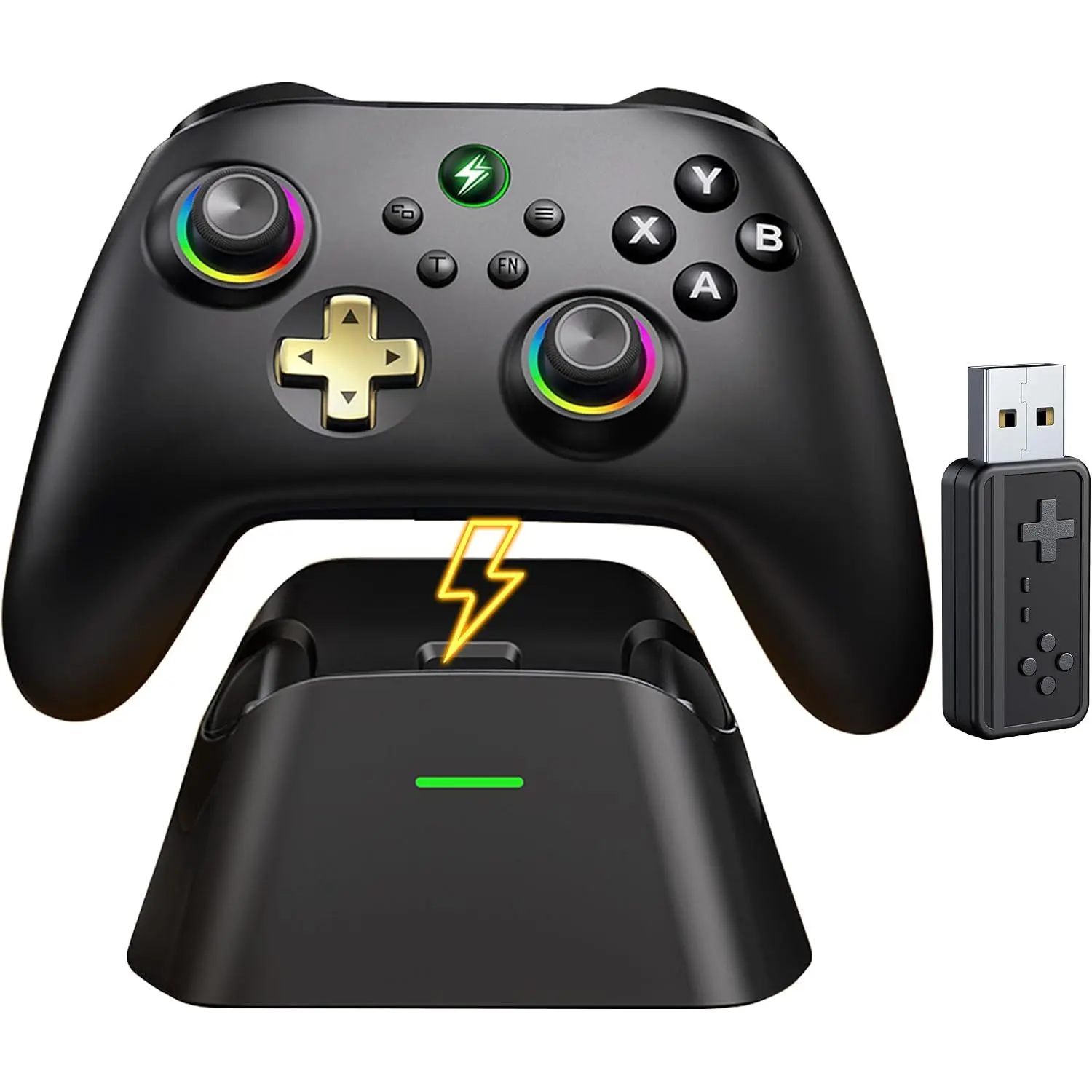 PC Controller with  Dock, Hall Effect Joysticks No Drift, 1000Hz Polling Rate Gamepad for Windows PC//Android/iOS, Programmable  Buttons, RGB Light