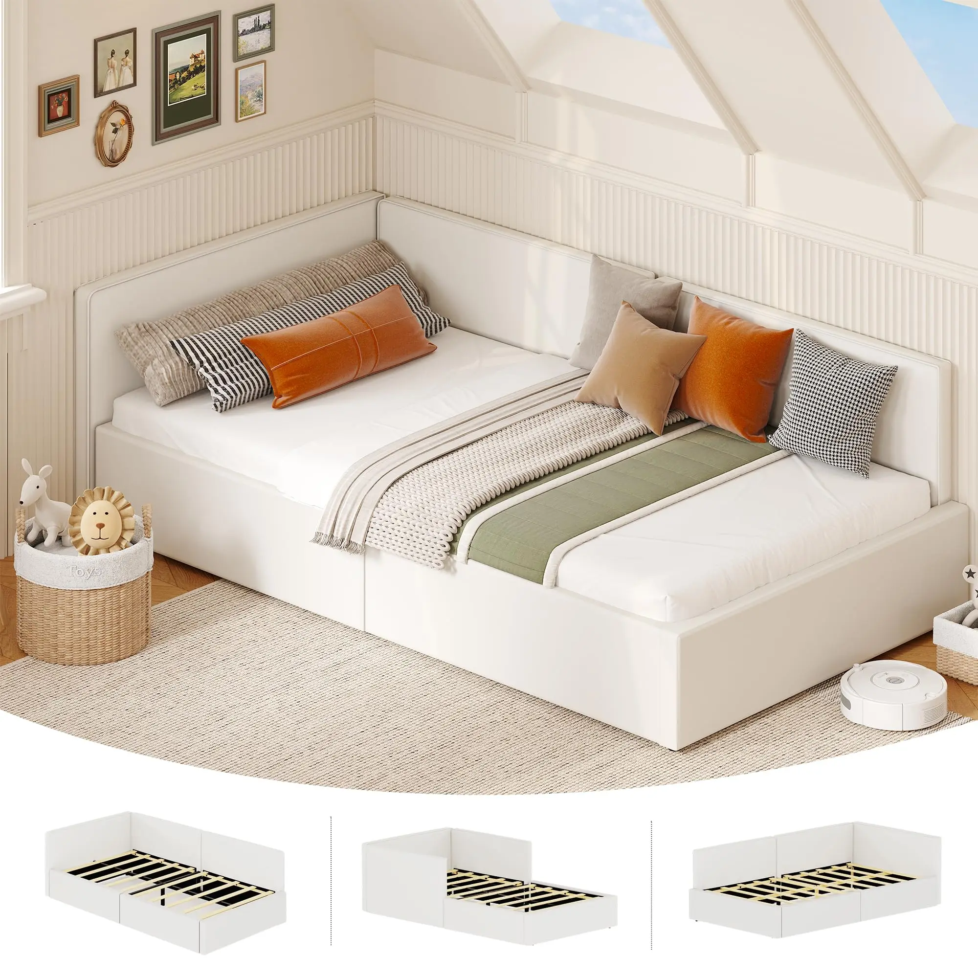 Twin Size Daybed with Storage Drawers, Modern Fabric Tufted Day Bed Frame with Guardrails for Kids & Guests, Multi-Purpose Platform Couch Bed for Living Room Apartment Studio No Box Spring Required