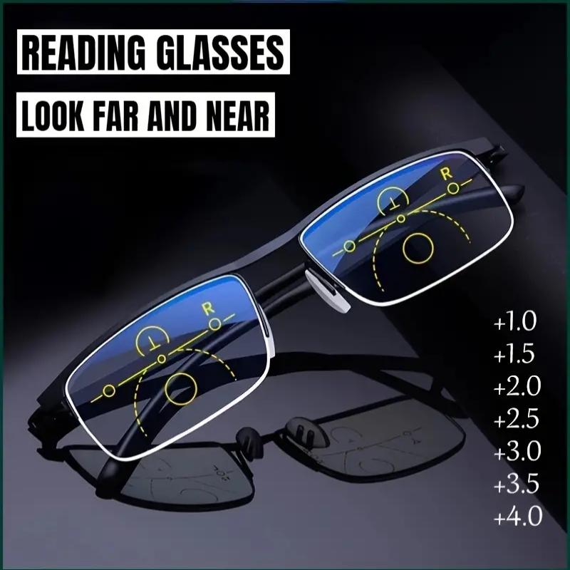 1 Pair Progressive Multi‑Focal Reading Glasses – 2‑in‑1 Metal Semi‑Frame Design, Classic Fashionable Style, Dual Functionality, Available in 3 Colors, Includes Case, High‑Quality Eyewear, Suitable for Myopia Users, Progressive Multifocal Glasses