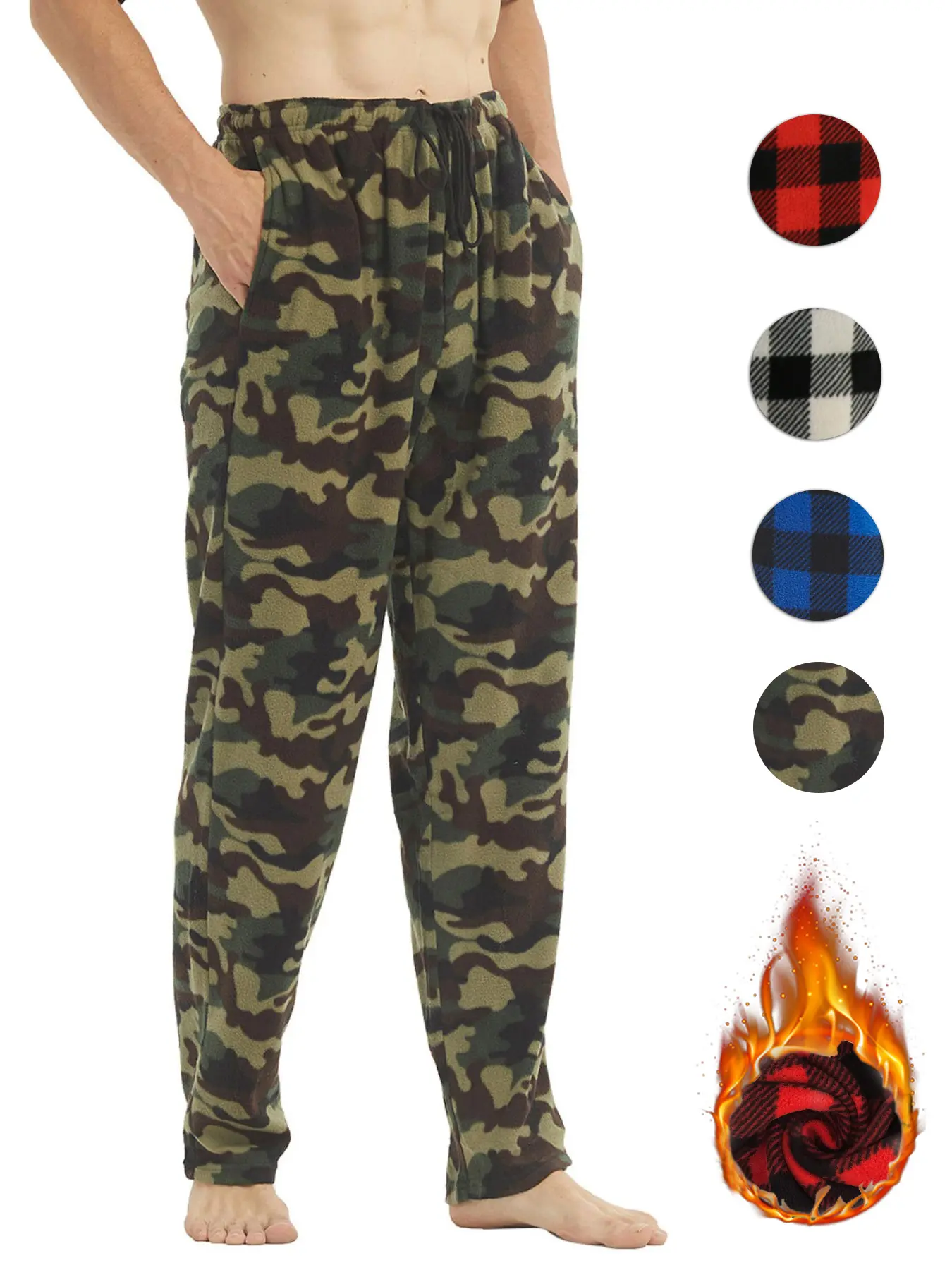Mens Fleece Pyjama Bottoms Ultra Soft Checked Lounge Pants with Pockets PJs Loungewear Pjs Trousers Casual Soft Comfortable Elastic Waist Loungewear Trousers for Fall & Winter, Warm Men's Bottoms for Daily Wear