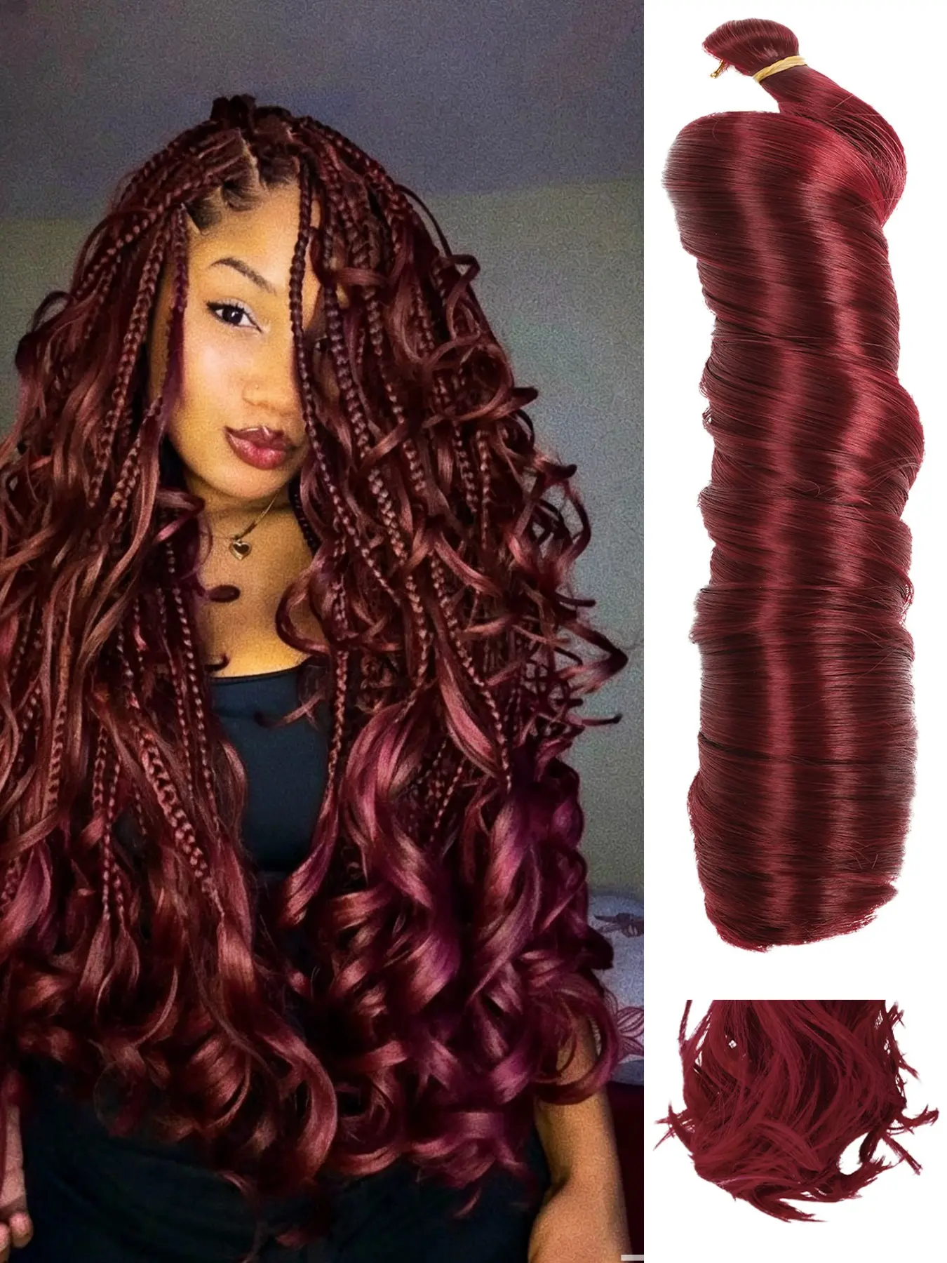 Pack of 1 Synthetic French Curly hari Burgundy Spiral Curly Crochet Braids Hair High Temperature Loose Wave Curl Braiding Hair Extensions Suitable For Women Daily Holidays And Cosplay Braided Hair Woven hair extensions for Halloween and Christmas