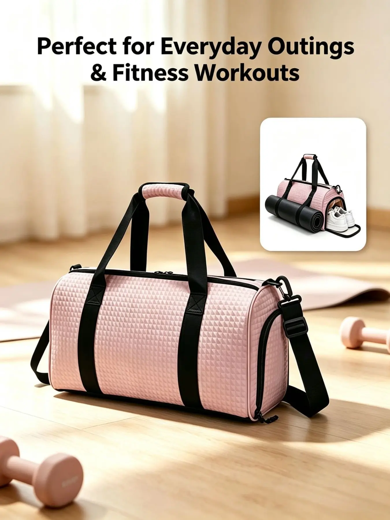 Large Capacity Waterproof Gym Bag with Yoga Mat Holder, Dry Wet Separated Travel Duffel Bag with Shoe Pouch and Yoga Mat Strap, Weekend Bag Essentials