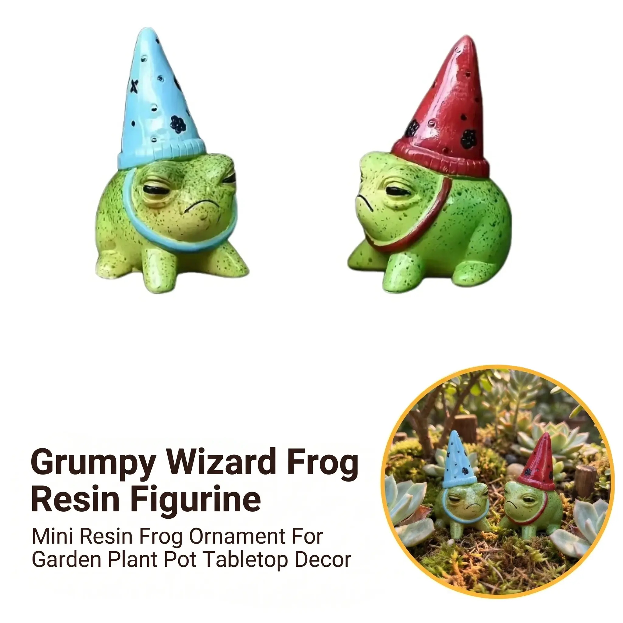 2pcs Mini Frog Resin Decorations, Cute Decorative Cactus Plant Animal Figurines, Country Style Garden Gnome Statue Ornament, Perfect Gift Choice-YY0