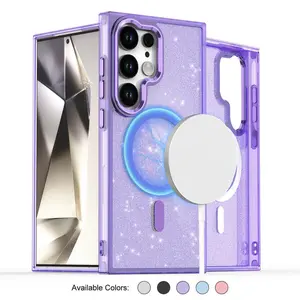 For Samsung Galaxy S26 Ultra  S25 S24 S23 S24 FE 5G Glitter Bling Magnetic MagSafe Acrylic Case Shockproof Cover