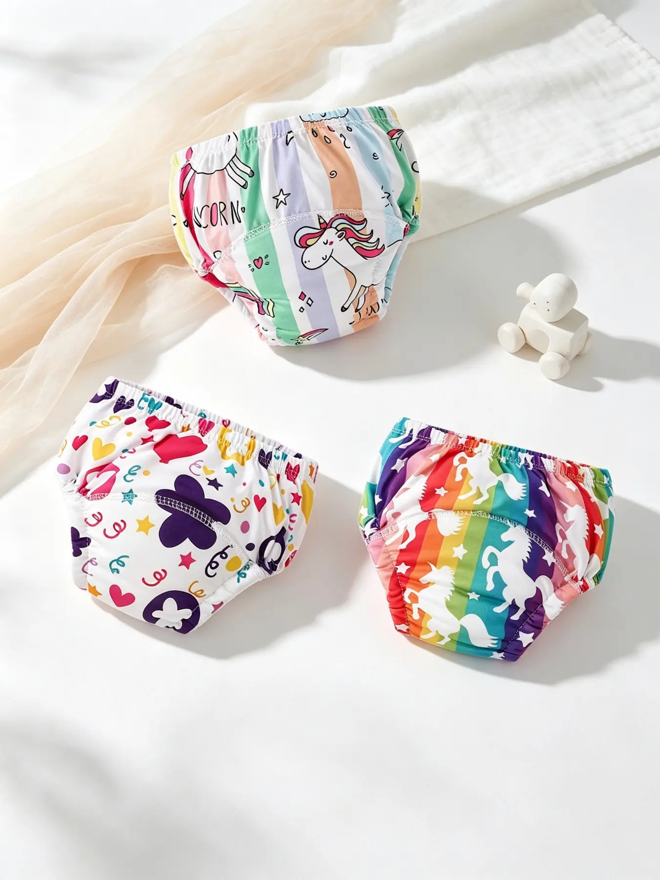 3-Pack Unicorn Theme Cute Training Pants for Kids, Soft Breathable Fabric, Reusable, High Elastic Waist, Perfect for Potty Training