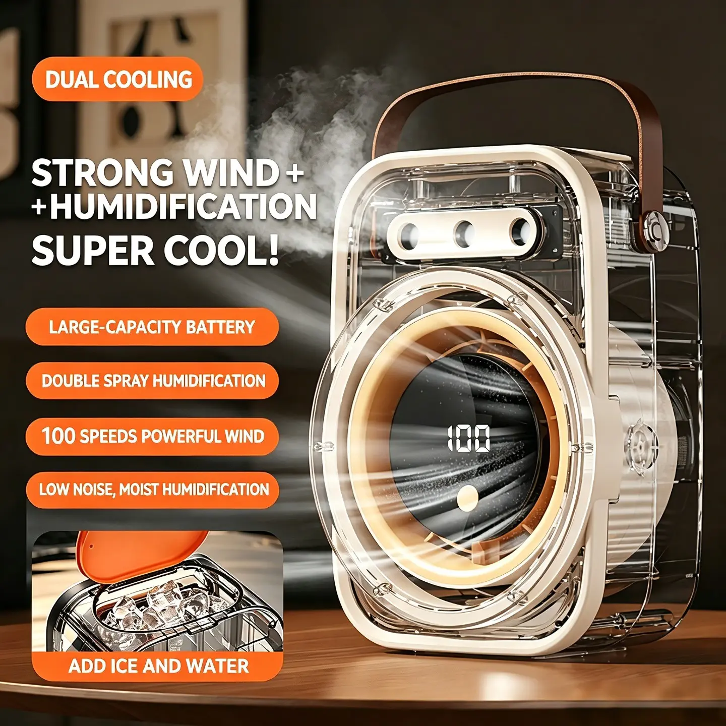 Three-Hole Spray Fan, Digital Display Desktop Fan, USB Charging Outdoor Humidifier Fan, Portable Cooling Device for Home & Office Use