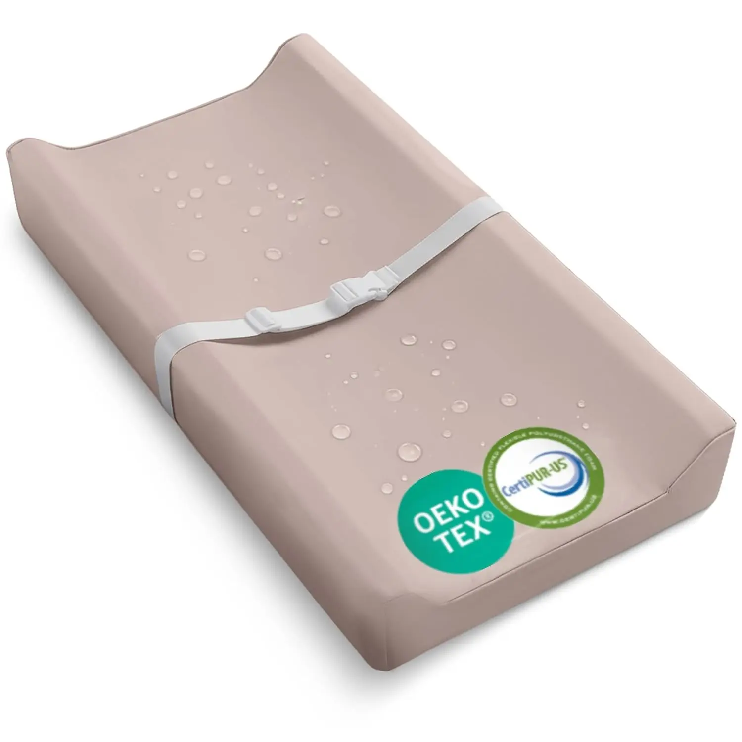Waterproof Contoured Baby Changing Pad, Wipe-Clean Vegan Leather Diaper Change Mat with Soft Removable & Washable Cover, Non-Slip Bottom, Fits Standard Infant Diaper Tables & Dressers, Tan