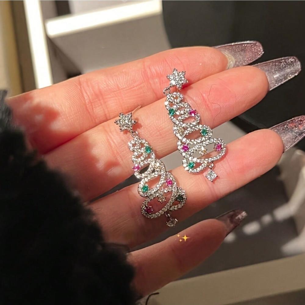 A pair of tree-shaped earrings, women's dangle earrings, Christmas tree earrings, decorative gift for her, back-to-school season, Valentine's Day