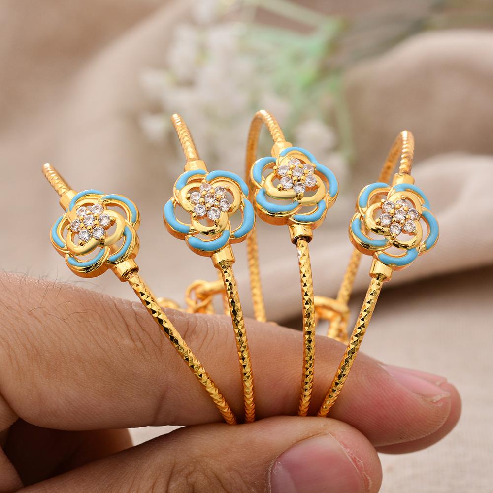 4pcs Baby Bangles Heart  Dubai Gold Color Bangles Kids Bracelet Luxury Bracelet Dubai Bangles Child Jewelry Birthday Present