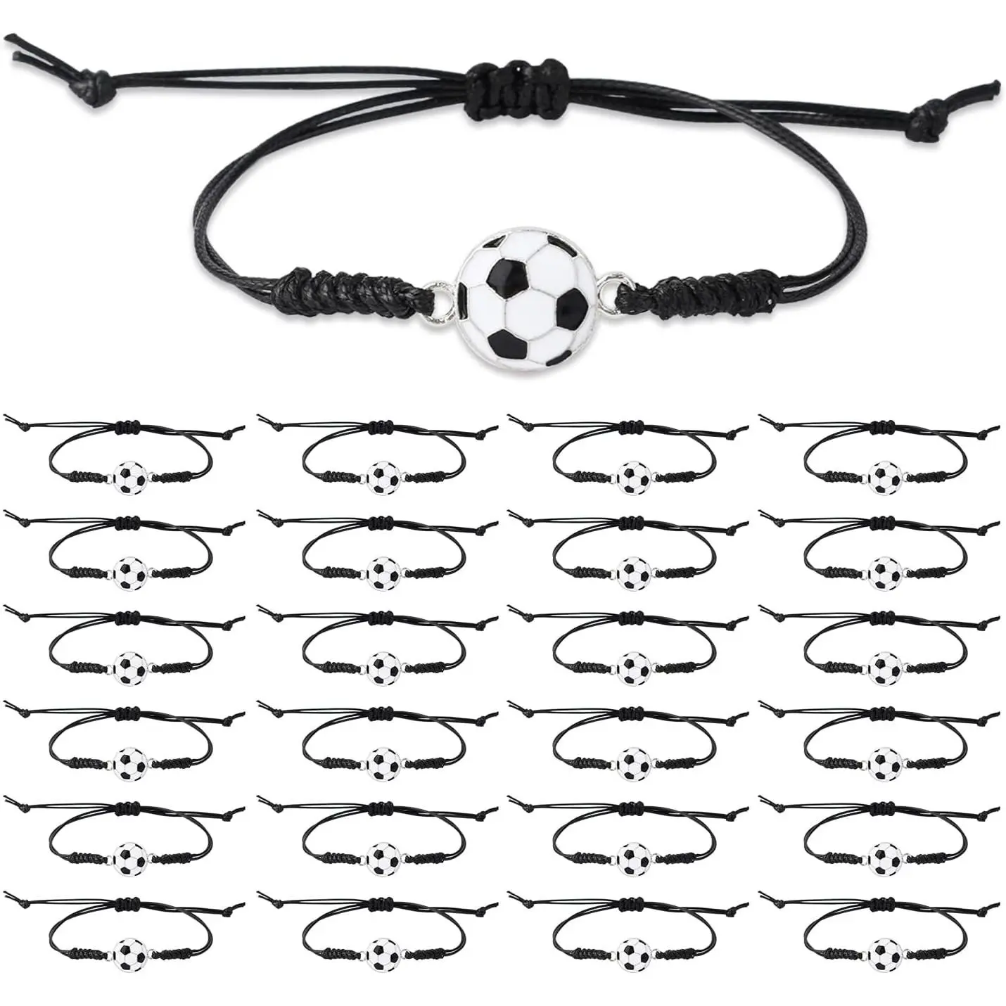 24 count Soccer Bracelets, Adjustable Football Charm Bracelet Braided Rope Bracelets with Football Charm Decoration Gifts Party Favors for  Players