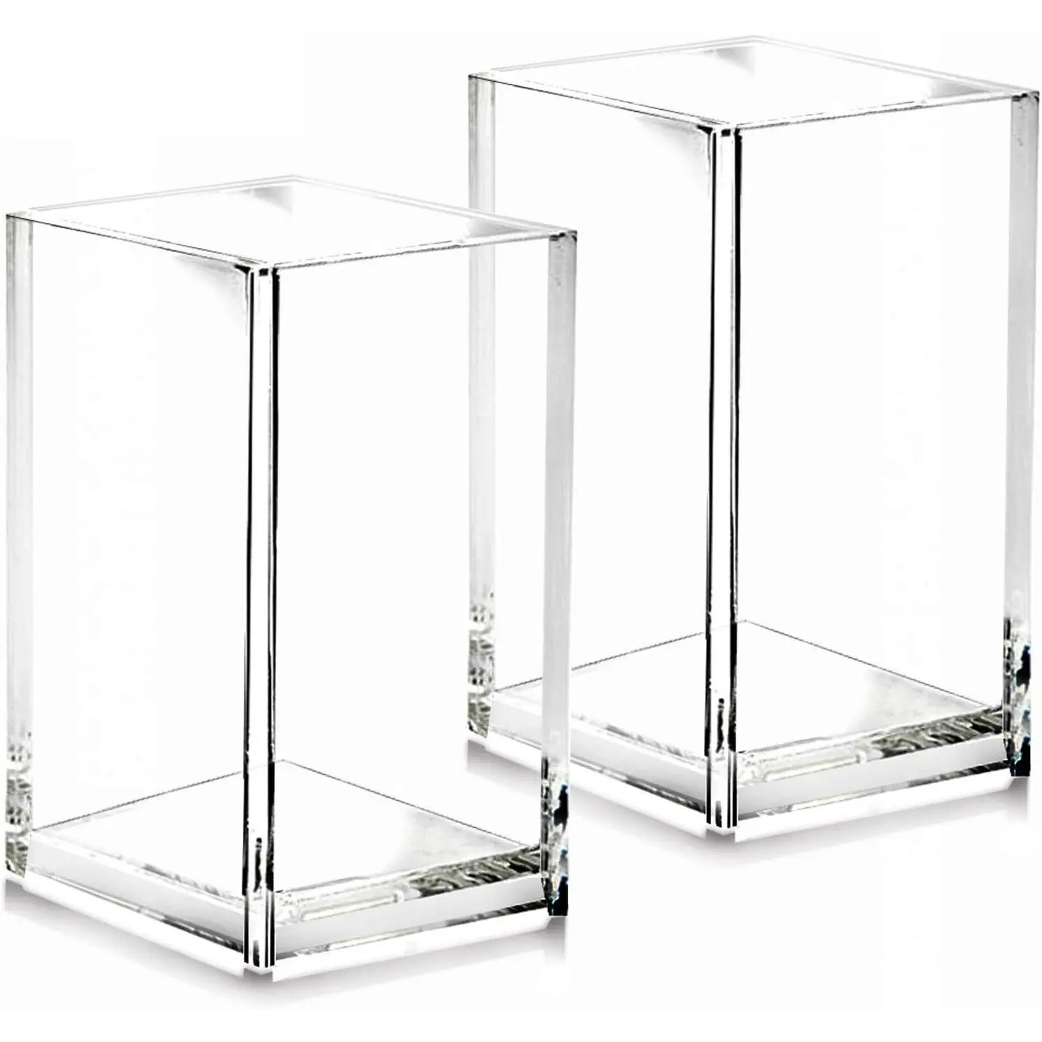 2 Pack Clear Acrylic Pen & Pencil Holder Cup, Multipurpose Desktop Organizer for Makeup Brushes, Stationery, Office School Home Supplies, Modern Design, 2.6 x 2.6 x 4 InchesGift