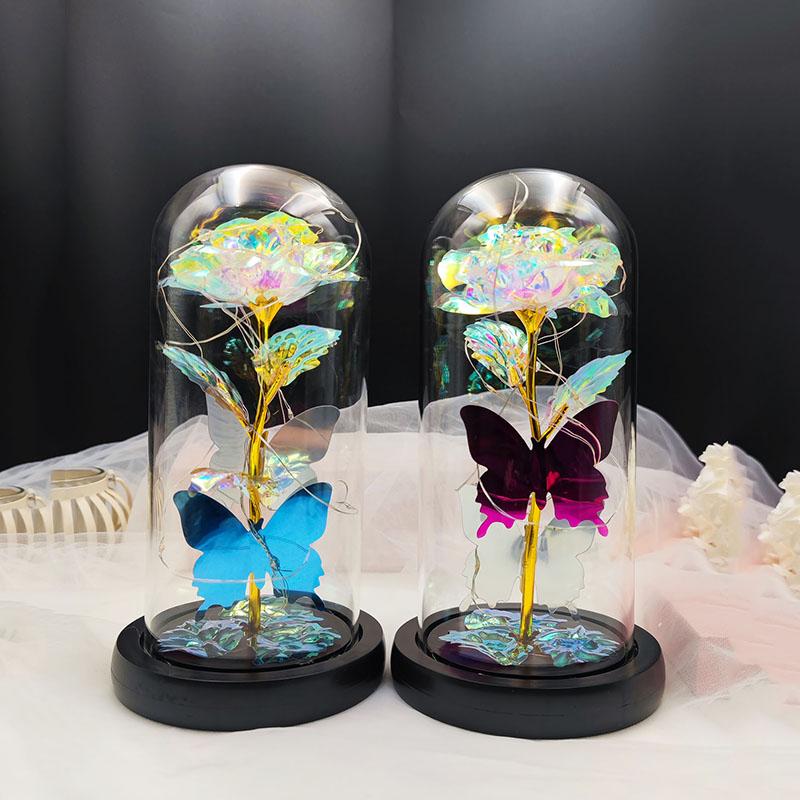 Artificial Flower Decoration for Dressers, 1 Count Sweet Furniture Glowing Glass Dome Flower for Home Decor, Romantic Decorative Flower for Home & Party