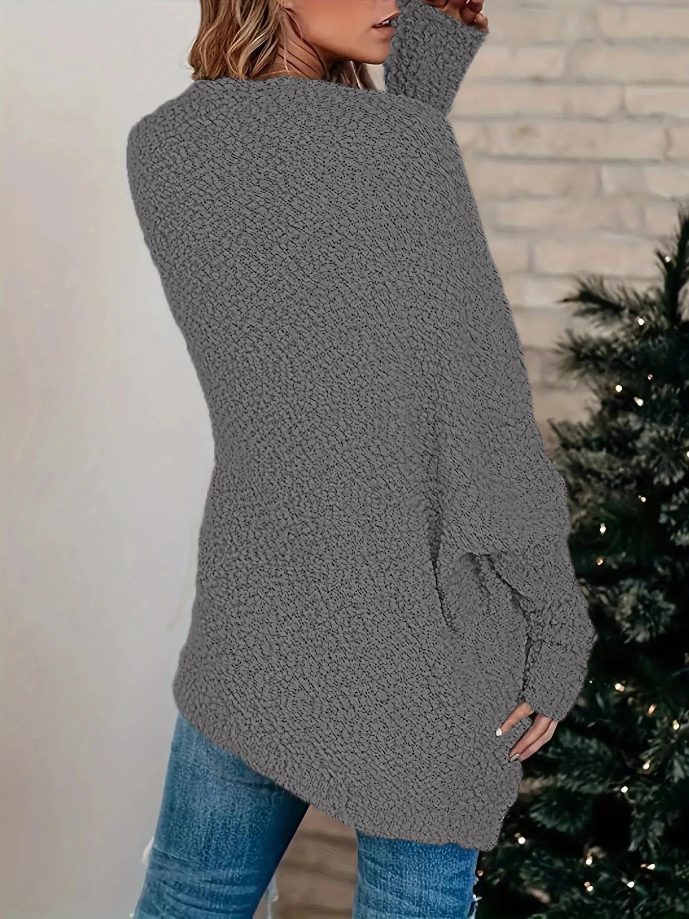 Women's Plain Pocket Batwing Sleeve Cardigan, Casual Basic Long Sleeve Open Front Knitwear for Fall & Winter, Women's Knit Clothing for Daily Wear, Womenswear