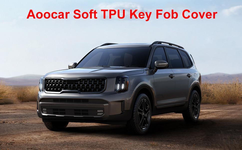 5 Button TPU Key Fob Cover, Compatible with 2023 2024 Kia Telluride EV5, Remote Key Case with Leather Keychain, Black