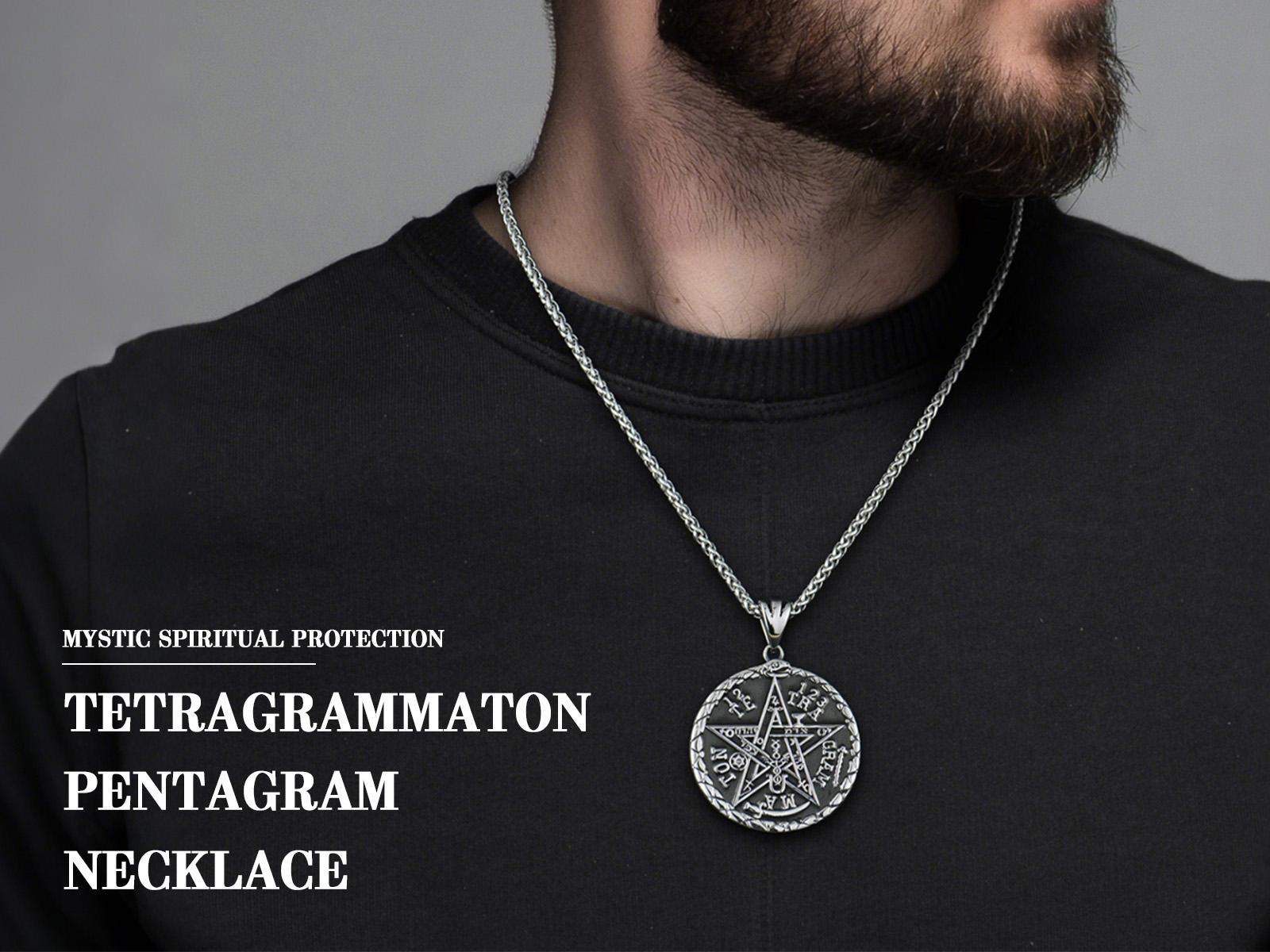 Tetragrammaton Pentagram Necklace – Gothic Amulet Pendant Featuring the Ancient Pentacle Symbol for Protection and Strength Jewelry Men Chain