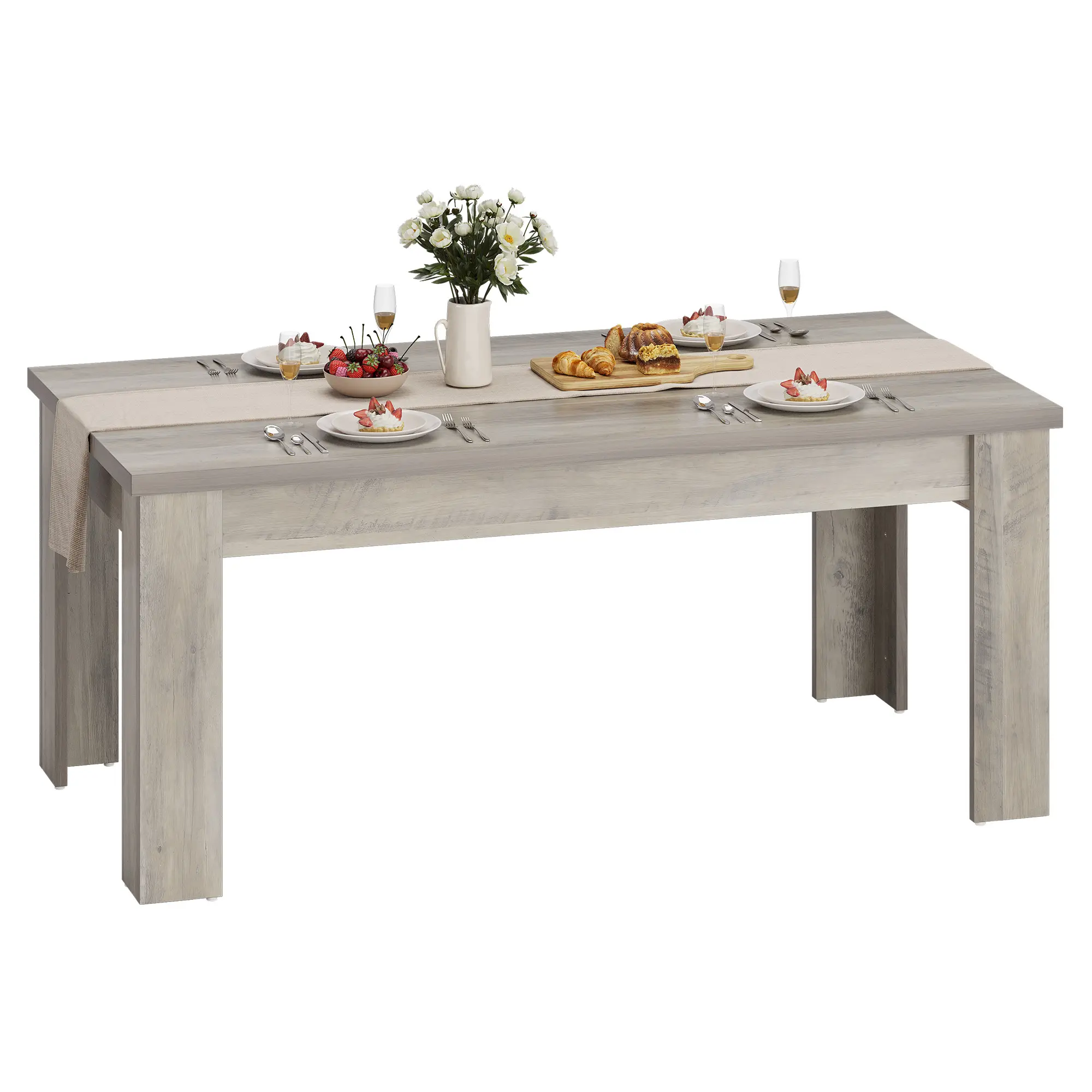 Rustic Brown Convertible Dining Table, 63-Inch Rectangular Farmhouse Wood Kitchen Table for 4-6 People, 1.18" Thick Waterproof Tabletop, Sturdy Anti-Wobble Frame, 300lbs Capacity, Living Room Apartment Dining Room Furniture, Convertible Table Dining Room