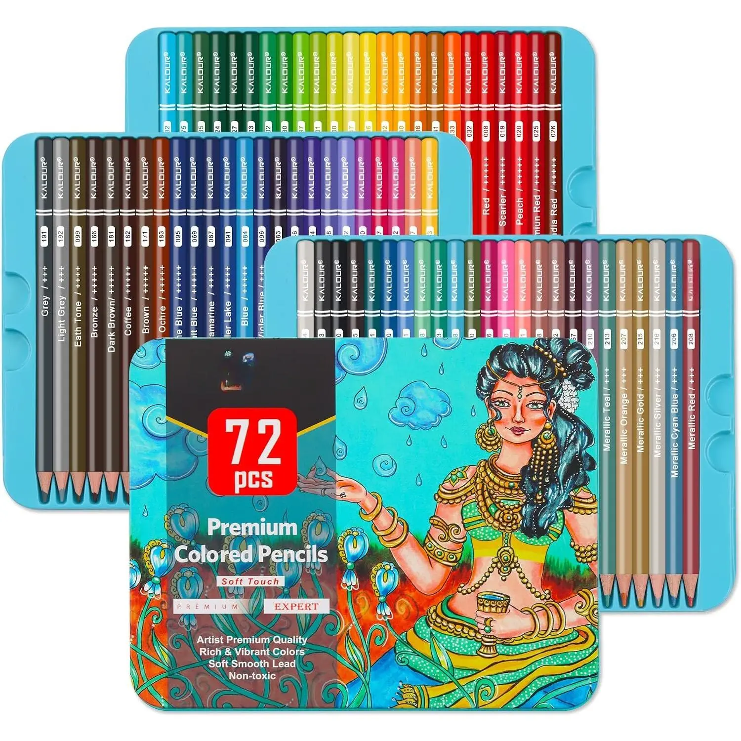 Colored Pencils,Set of 72 Colors,Artists Soft Core with  Color,Include 7 Metallic Color Pencils,Ideal for Drawing Sketching Shading,Coloring Pencils for Adults Beginners