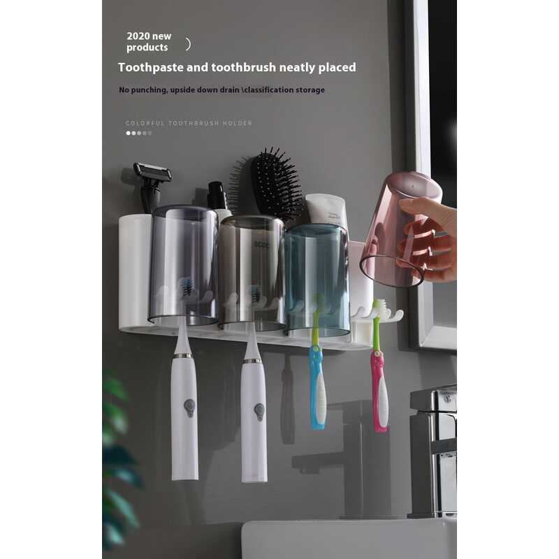 Ecoco Creative Toothbrush Storage Rack Non Perforated Mouthwash Cup Wall Mounted Toilet Automatic Toothpaste Squeezer