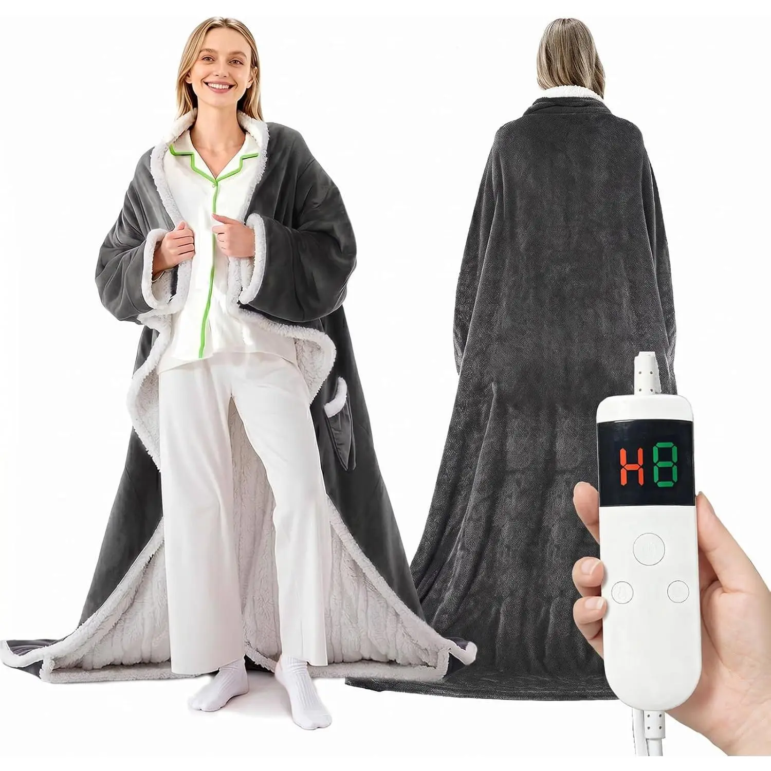 Cozy Wear  Heated Blanket with Sleeves, Pocket, 10 Heat Settings, Heating Control, Auto Shut Off, Safety Over-Heat Protection, Machine Washable, 52"x72"+18", Home Appliance Gift Ideas Wearable