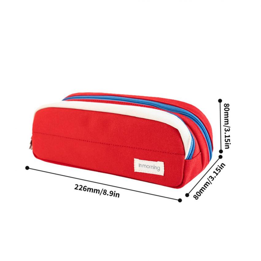 2 solid colour patchwork pencil cases with stain resistant lining, stand up design in solid colours, made canvas, large capacity, minimalist style, convenient DIY organisation, pencil stationery case