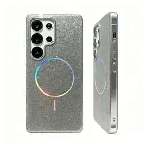 (Case & Nova.)Minimalist Fine Glitter Rainbow Magnetic Ring MagSafe Phone Case, Shockproof Sparkle Protective Cover for Samsung Galaxy S25 Ultra, S25 Plus, S25, S24 FE, S24 Ultra, S24, S23 Ultra, S23 Plus, S23 stylish appearance
