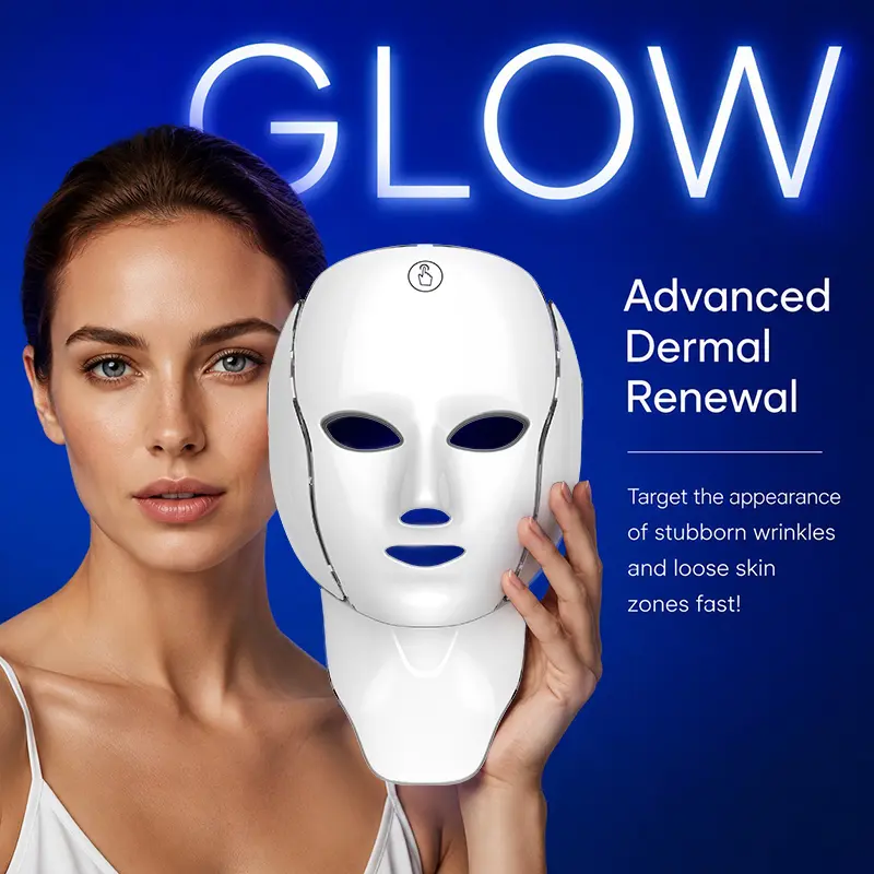 RIANUP Professional LED Facial Mask & Neck Mask - Salon-Inspired 138 Photon Channels Light Therapy, Secure Weightless Head Strap, Cordless 7-Color Rechargeable Face Care Products for Fine Lines, Advanced Dermal Glow, All Skins, ABS Plastic Build, Apply Se