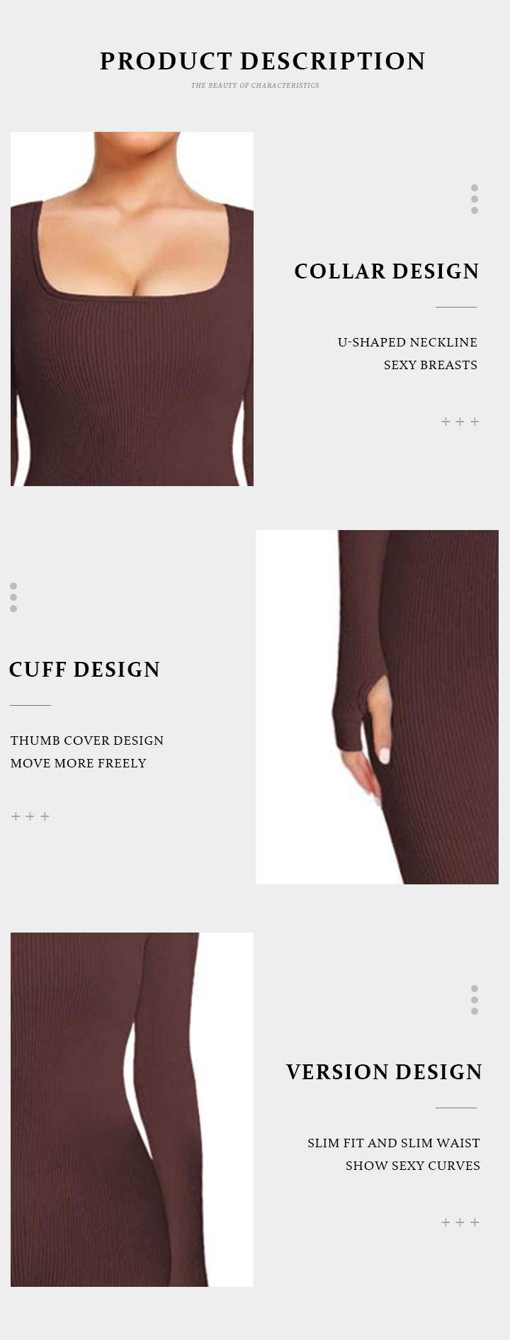 Workout Solid Color U Neck Seamless Long Sleeve Yoga Jumpsuit, Jumpsuit for Daily Outdoor Wear, Plain Thumb Holes Sportswear