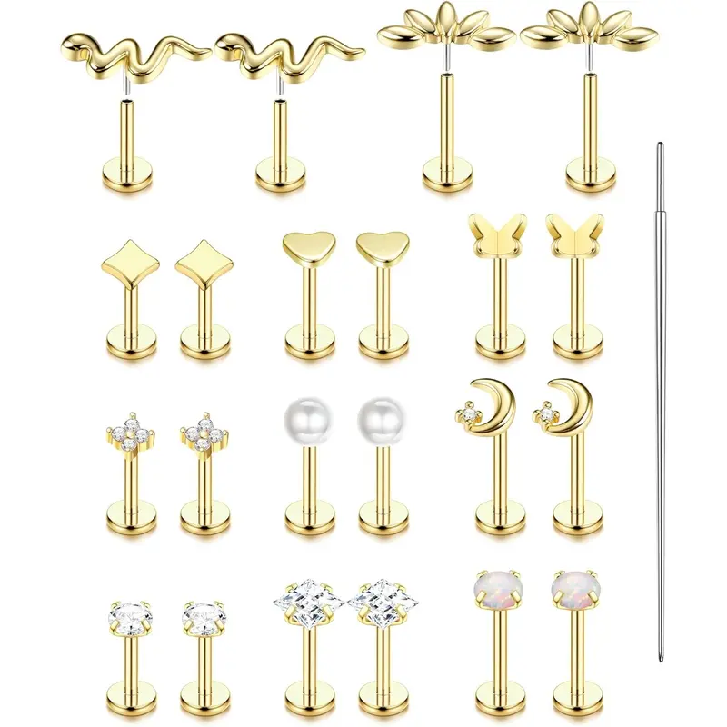 MILACOLATO 20G/16G Threadless Flat Back Earrings for Women 316L Surgical Steel Push in CZ Cartilage Stud Earrings Hypoallergenic Nose Rings Studs Conch Tragus Body Piercing Jewelry 6mm 7mm 8mm Length