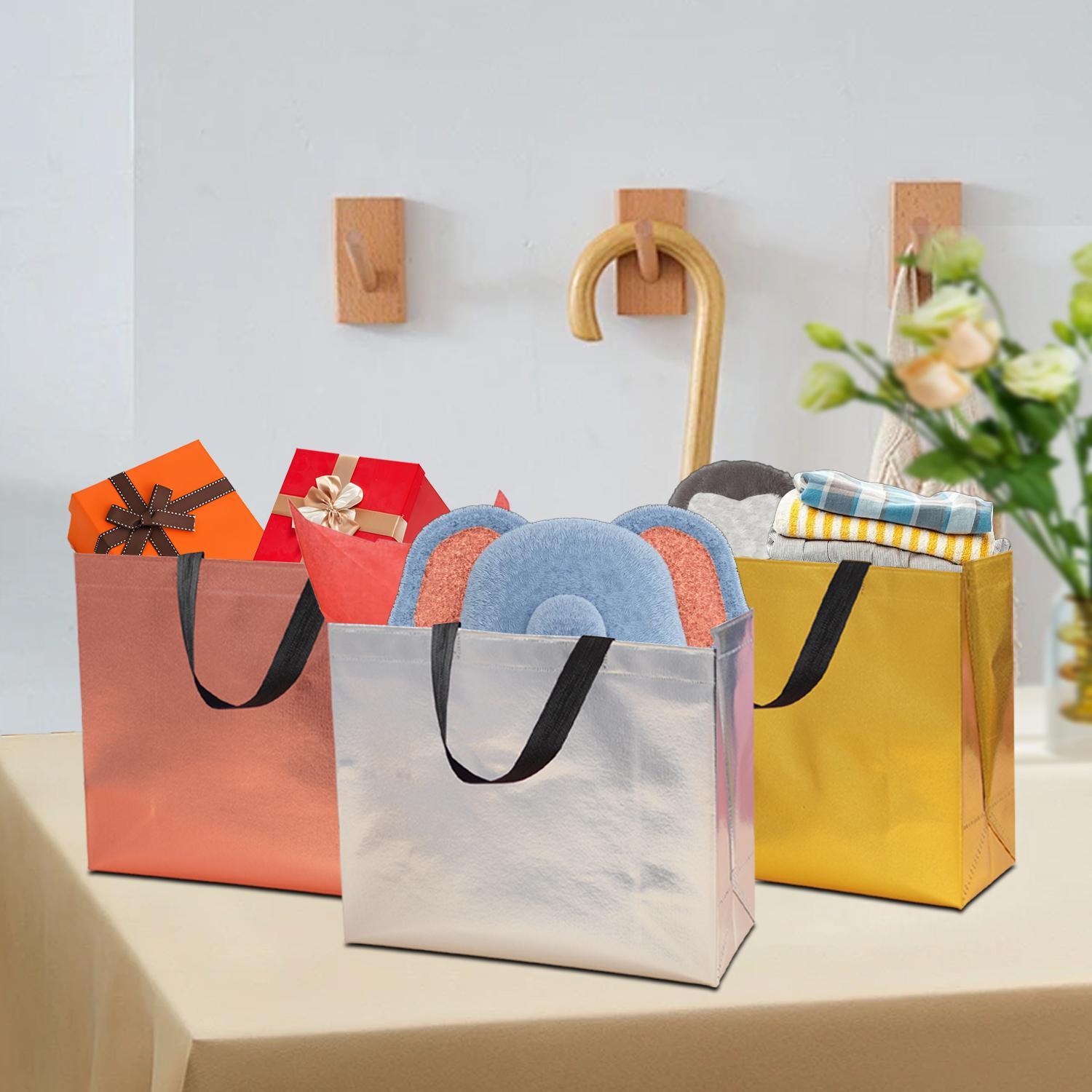 Colorful Reusable Non-woven Fabric Gift Bag, 12pcs/set Gift Wrapping Bag with Handle, Gift Packaging Supplies for Wedding & Birthday & Party
