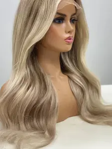 13x4 Lace Front Wig, Soft Human Hair Glitter Blonde, 14 Inch Big Curl, 150 Density, Pre-Trimmed Fetus Hair, Daily Wear for Women