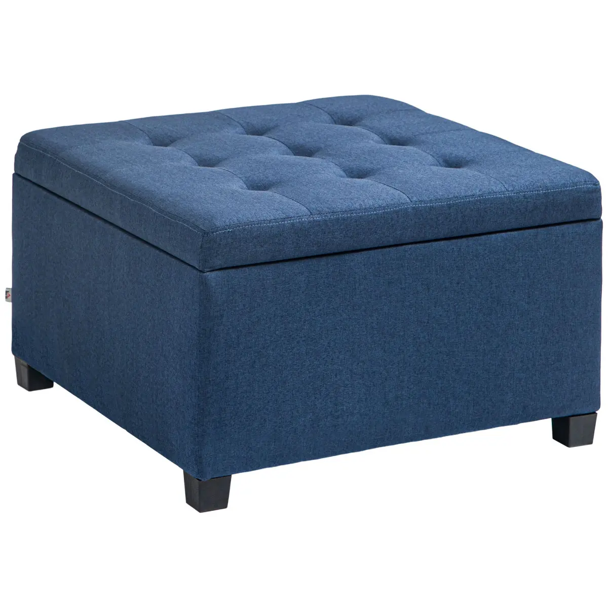 Vintage Square Button-Tufted Polyester Fabric Storage Ottoman - Single, Flip-Top Lid, Metal Hinge, Stable Eucalyptus Wood Frame, 27.5" W x 27.5" D x 17.25" H, 330lbs Overall Space-Saving Indoor Stool for Living Room, Bedroom
