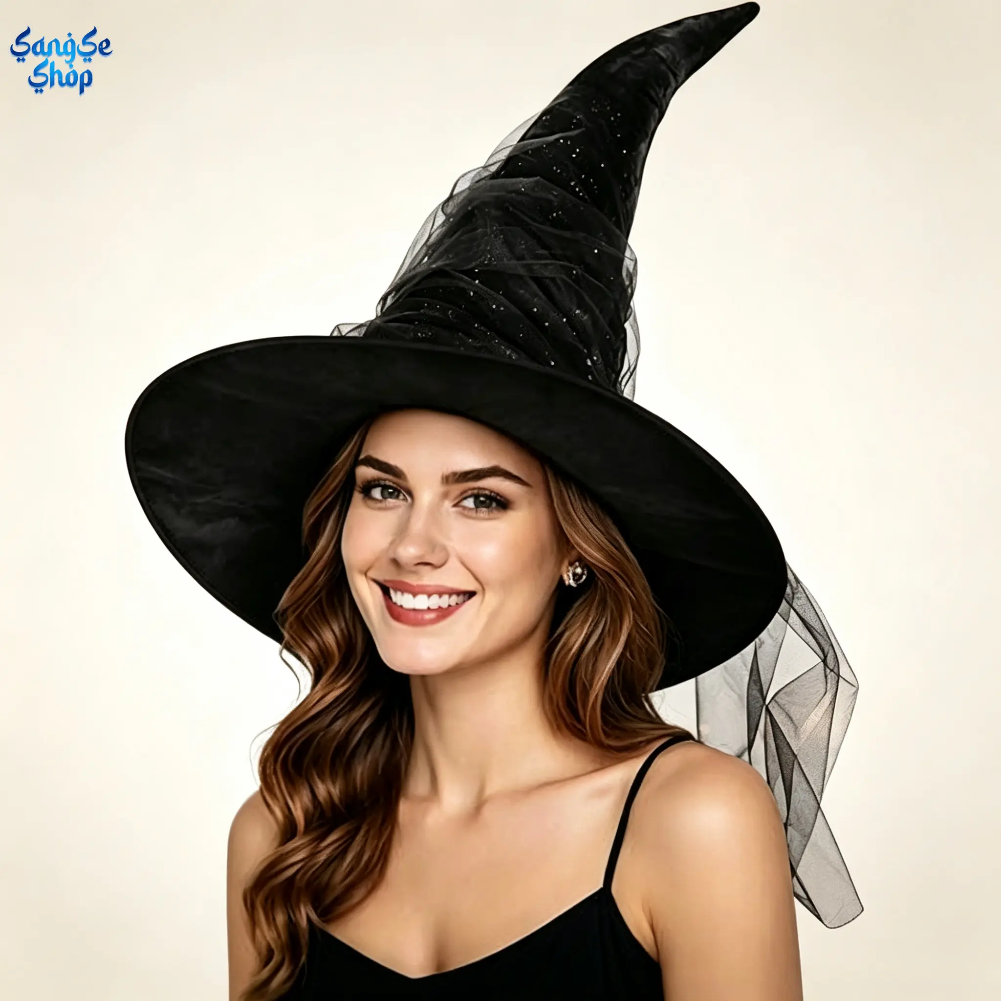 Halloween Black Ruffle Mesh Witch Hat, Gothic Wizard Hat Costume Accessory, Spooky Witch Cap for Women, Magic Sorceress Hat for COSPLAY, Halloween Party, Masquerade, Costume Events & Fantasy Dress Up