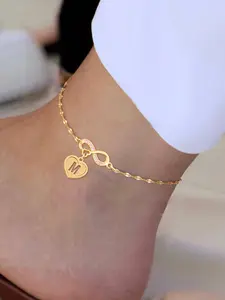 Heart Hollow Letter Zircon Infinite Symbol Ankle Chain, Elegant Stainless Steel Foot Jewelry, Fashionable Women's Anklet for All Seasons